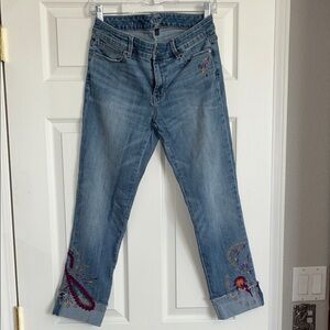 White House Black Market Blue Embroidered Ankle Jeans